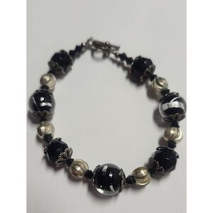 Black and Silver Beaded Bracelet - Elegant Women’s Jewelry Sterling Silver Clasp
